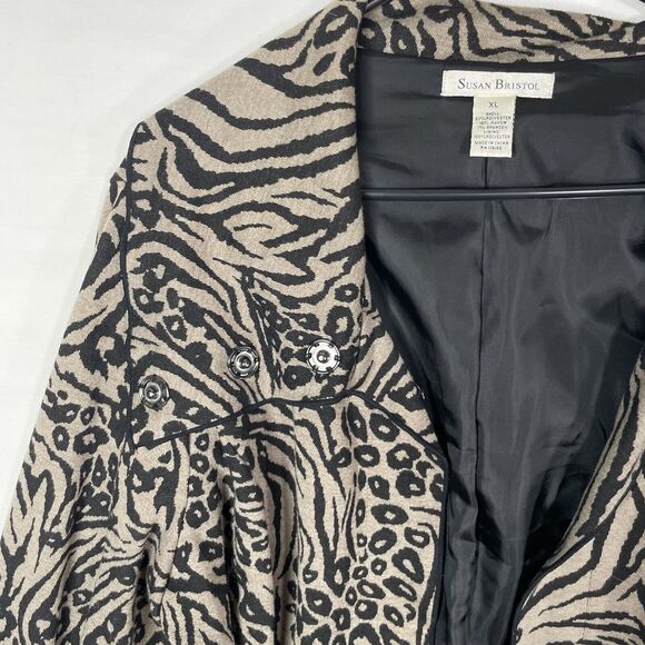 Susan Bristol Womens Jacket Brown Animal Cheetah XL Knit Belted Lined Mob Wife - Picture 8 of 16